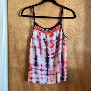 Anthropologie Blank London tie dye embriodered purple pink tank top size Medium